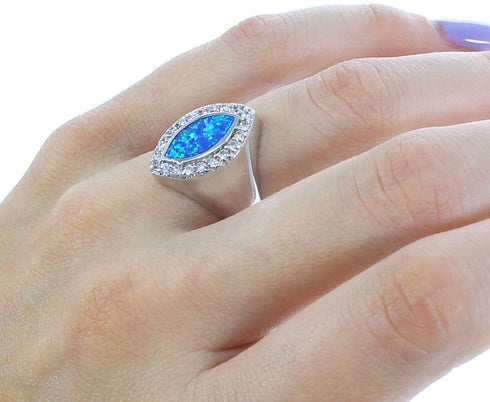 Southwest Geniune Sterling Silver Blue Opal Ring Size 5-3/4 RS51037